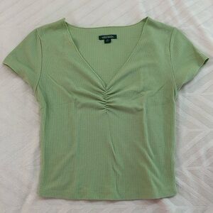 Green Ruched Fitted T-Shirt